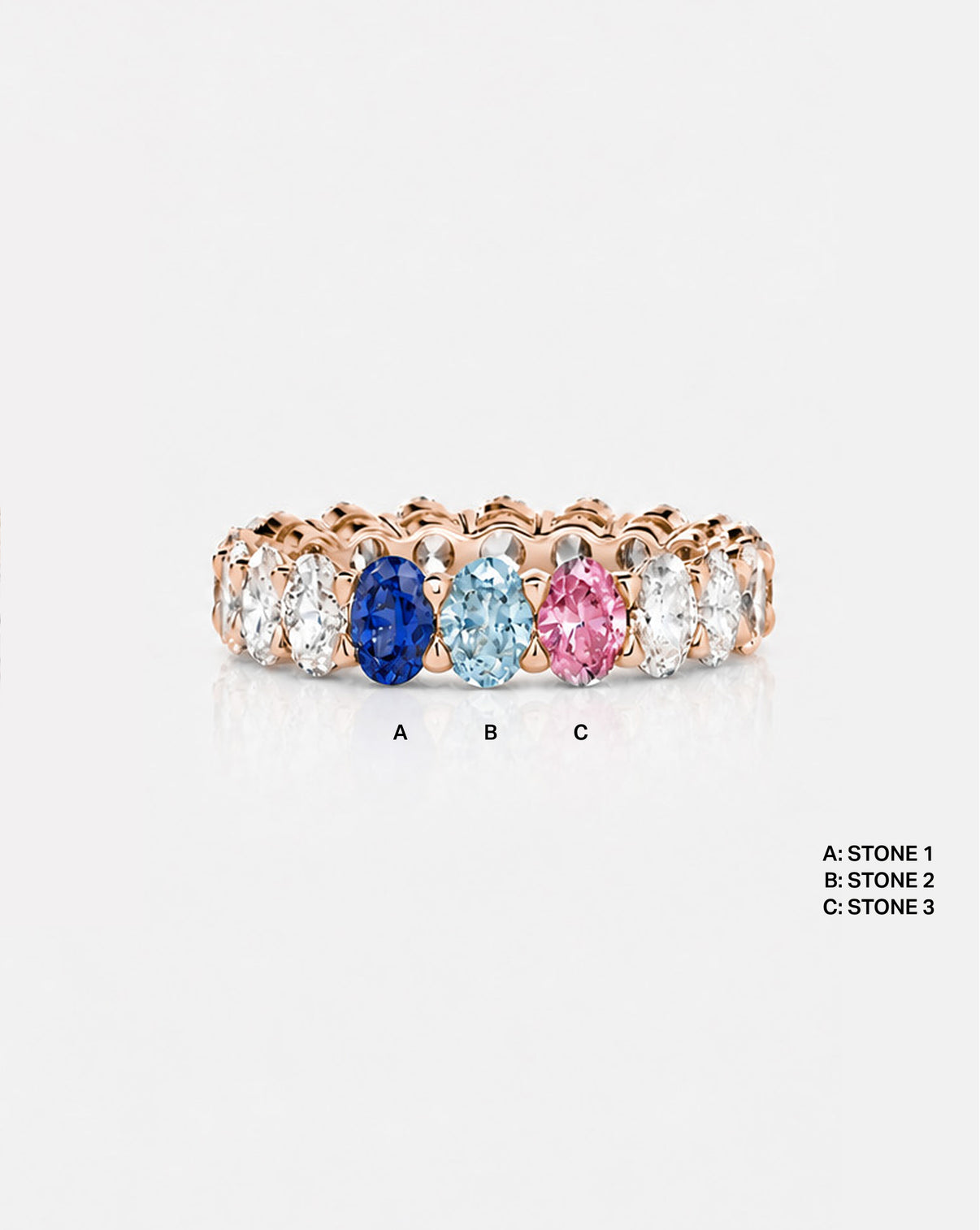 Oval Diamond and Birthstone Eternity Band 14k rose gold with 3 birthstones