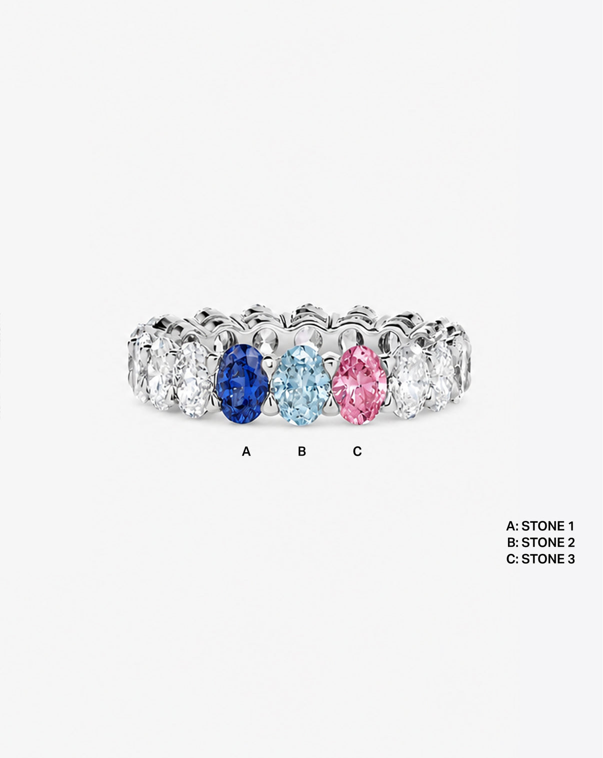 Oval Diamond and Birthstone Eternity Band platinum with 3 birthstones