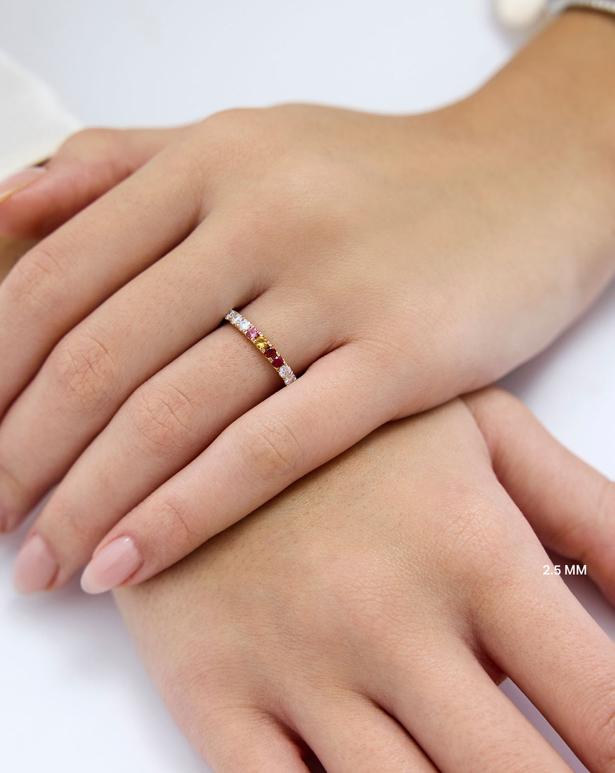 2.5 mm Personalized Perfect Pavé Diamond Ring styled alone on model global