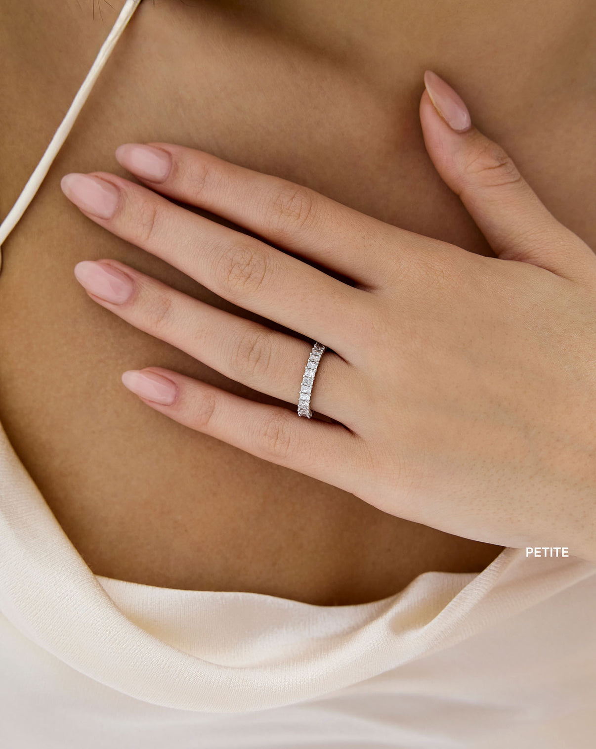 petite radiant 3/4 wedding band on-model global