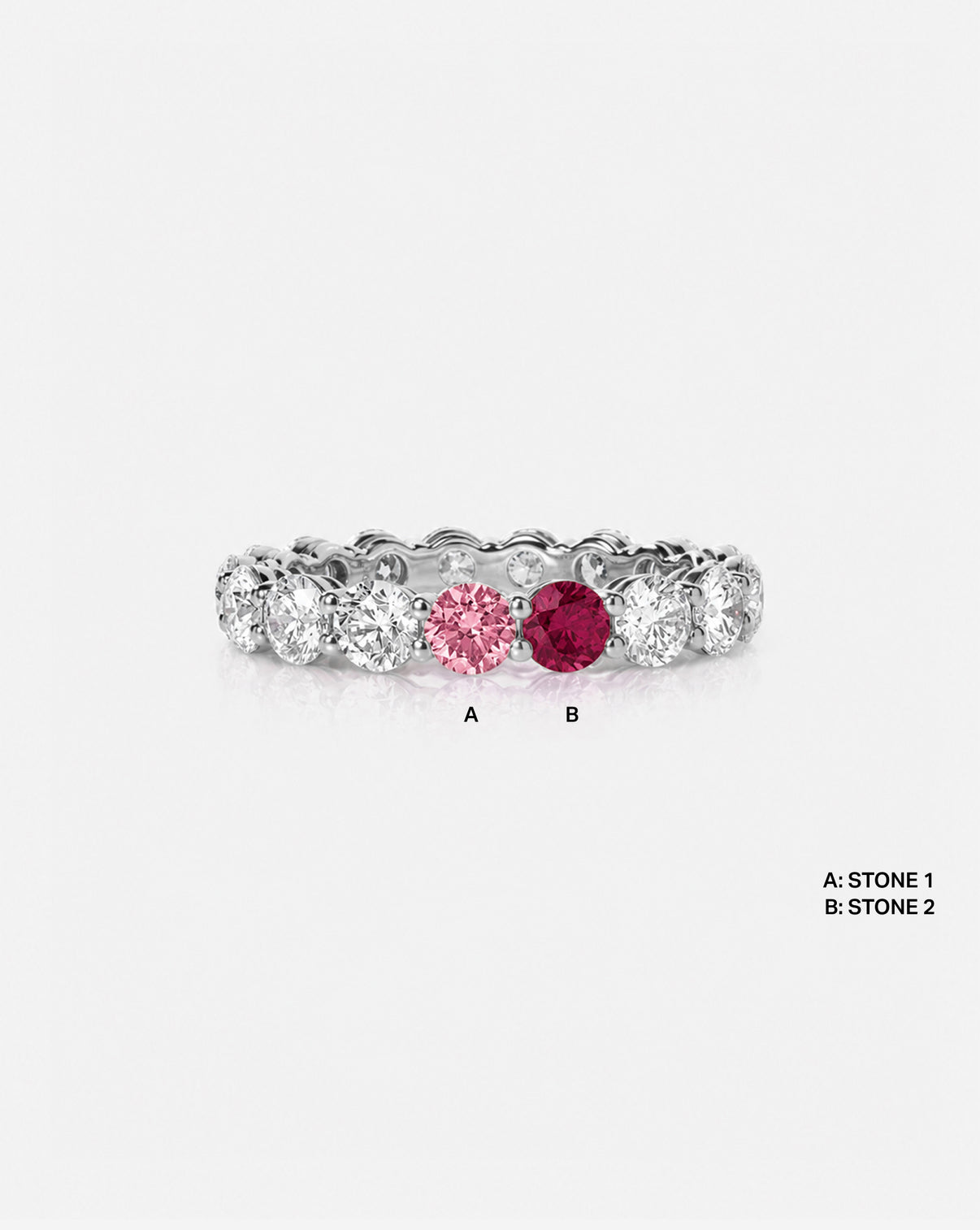 Round Diamond and Birthstone Eternity Band with 2 birthstones