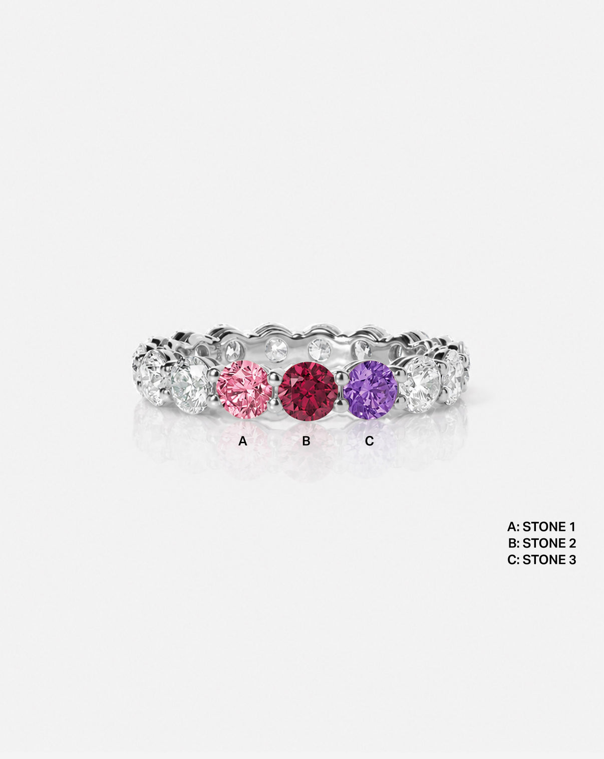 Round Diamond and Birthstone Eternity Band with 3 birthstones