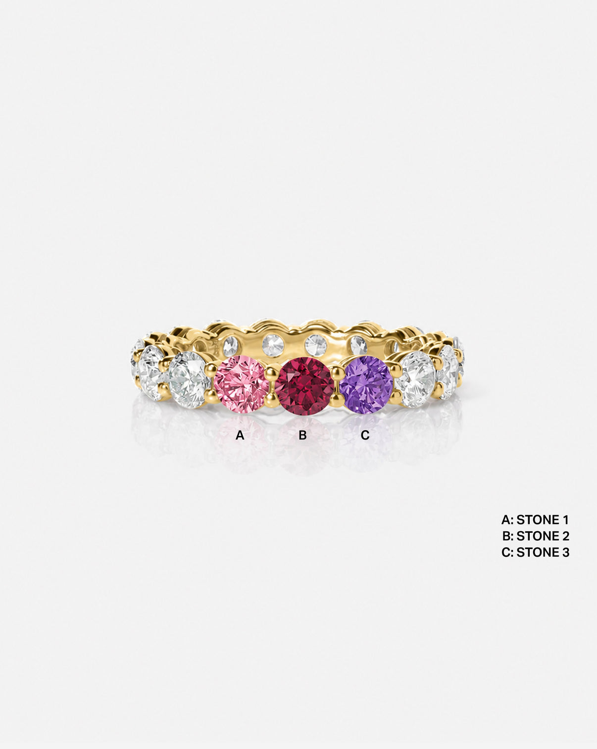 Round Diamond and Birthstone Eternity Band 14k yellow gold with 3 birthstone