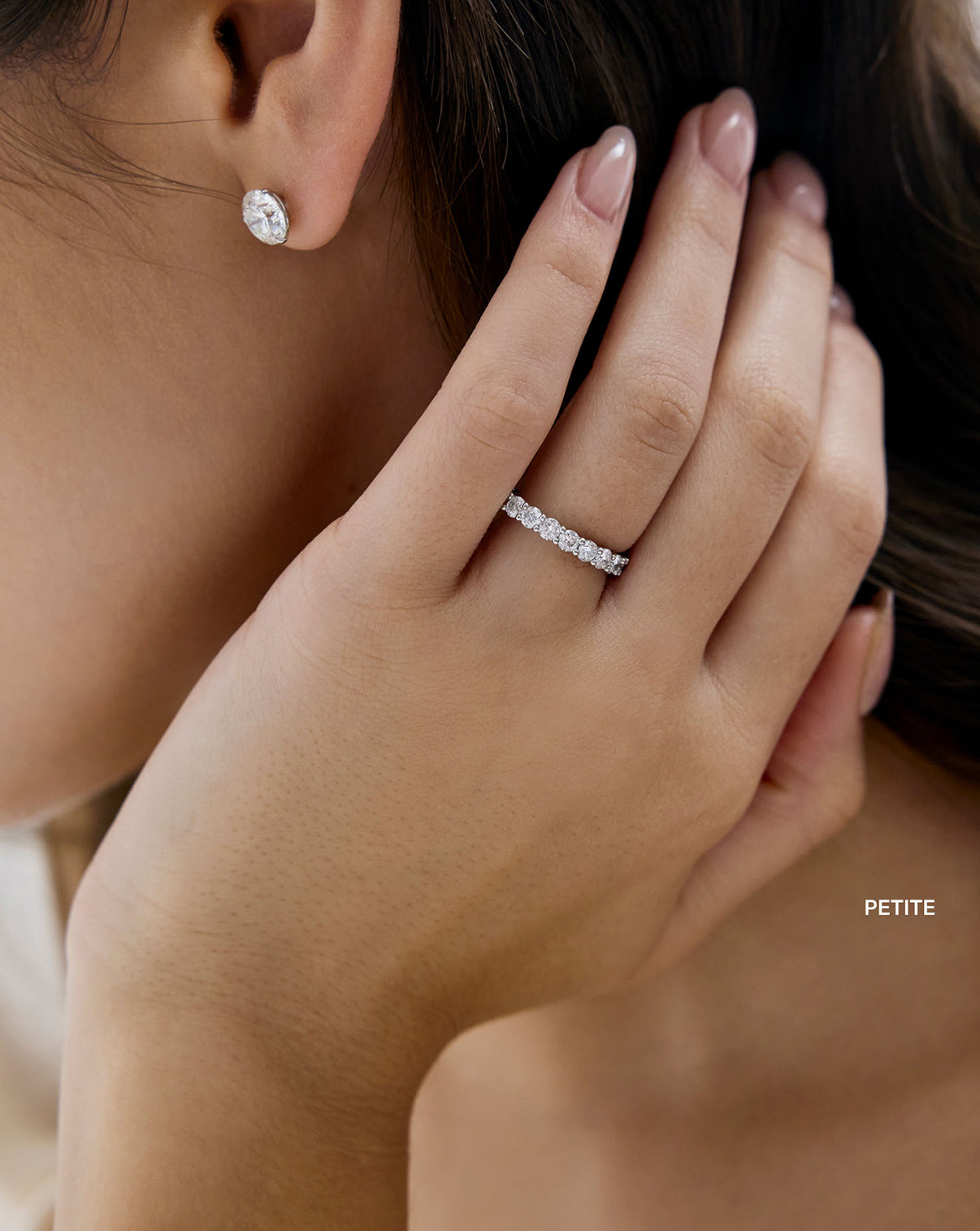Round 3/4 Diamond Band shown styled alone on model global