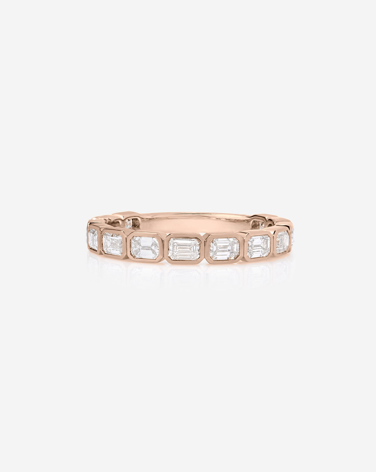 Sideways Emerald Bezel Eternity Band with 3/4 diamond coverage in 14k Rose Gold