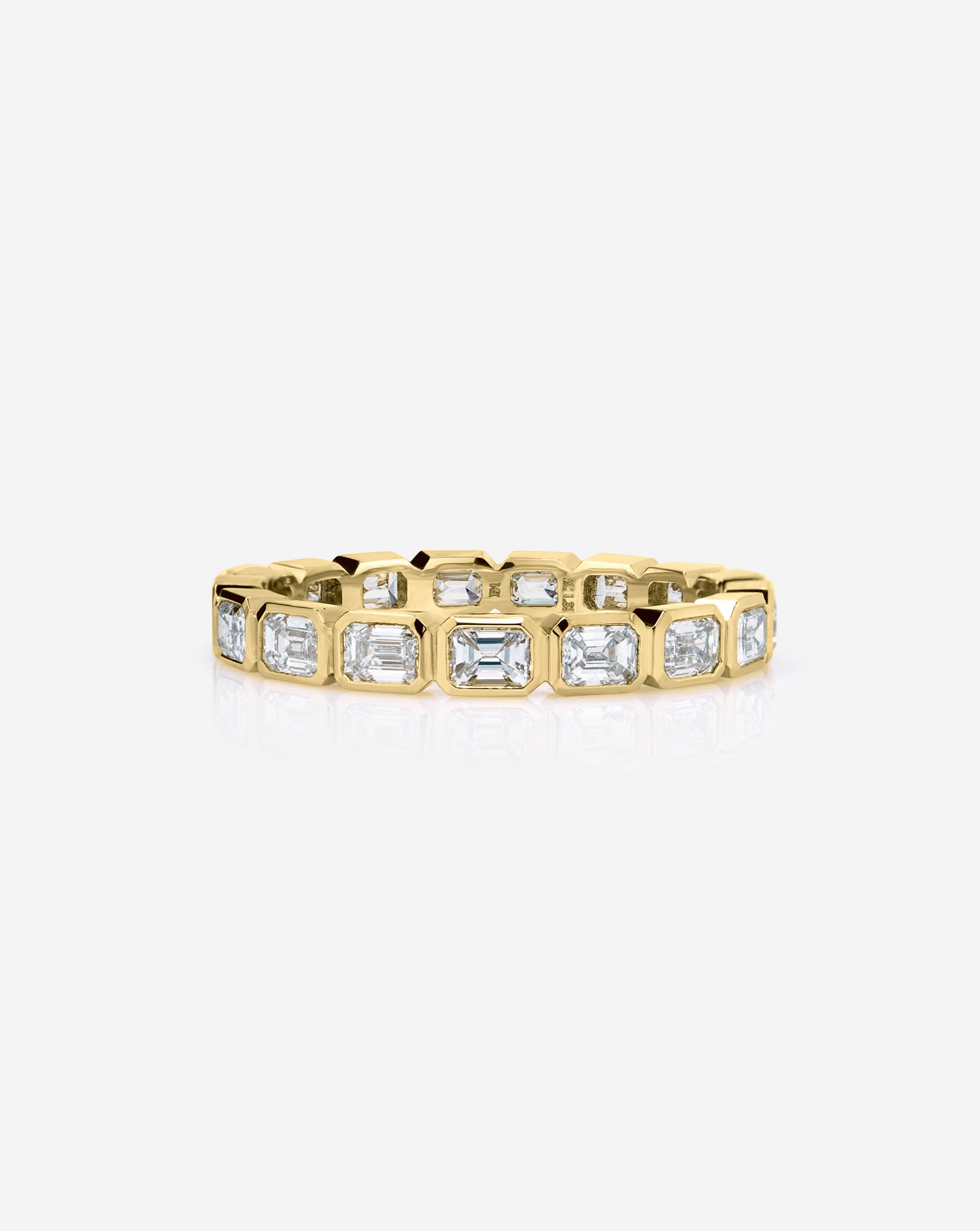 Bridal Wedding Bands 14k Yellow Gold Sideways Mini Emerald Bezel Eternity Band