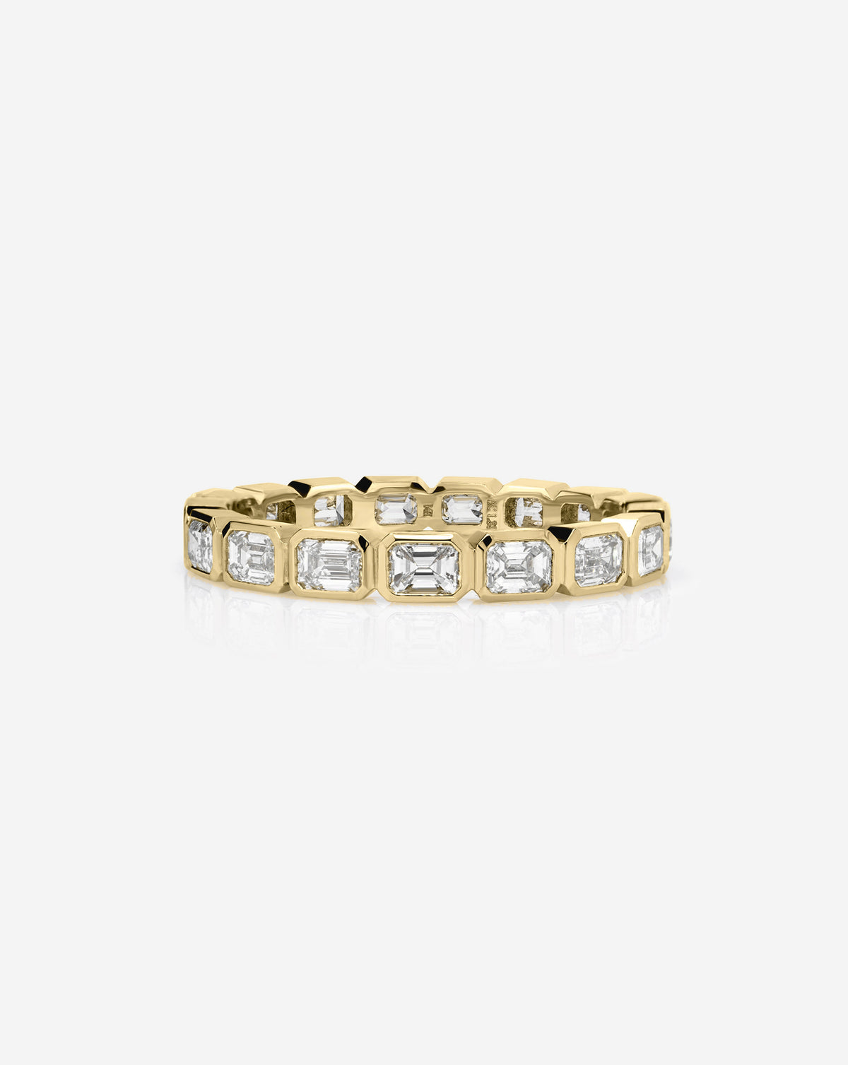 Bridal Wedding Bands 14k Yellow Gold Sideways Mini Emerald Bezel Eternity Band