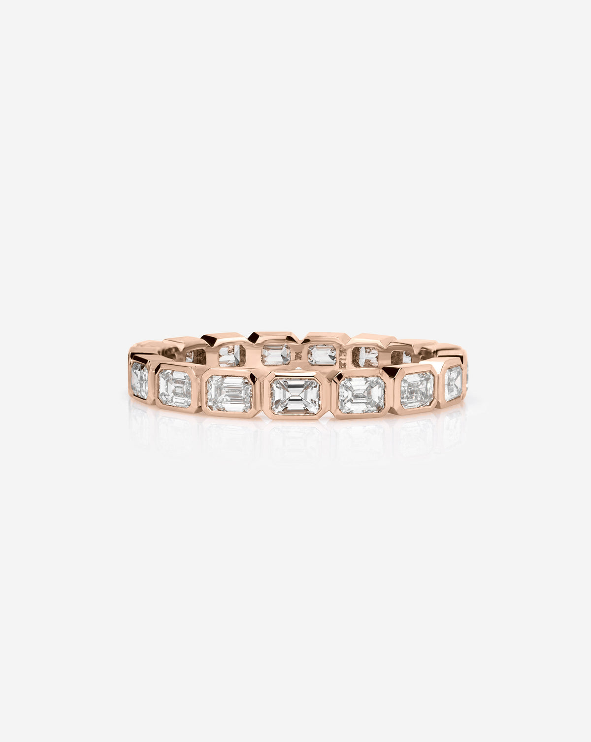 Bridal Wedding Bands 14k rose Gold Sideways Mini Emerald Bezel Eternity Band