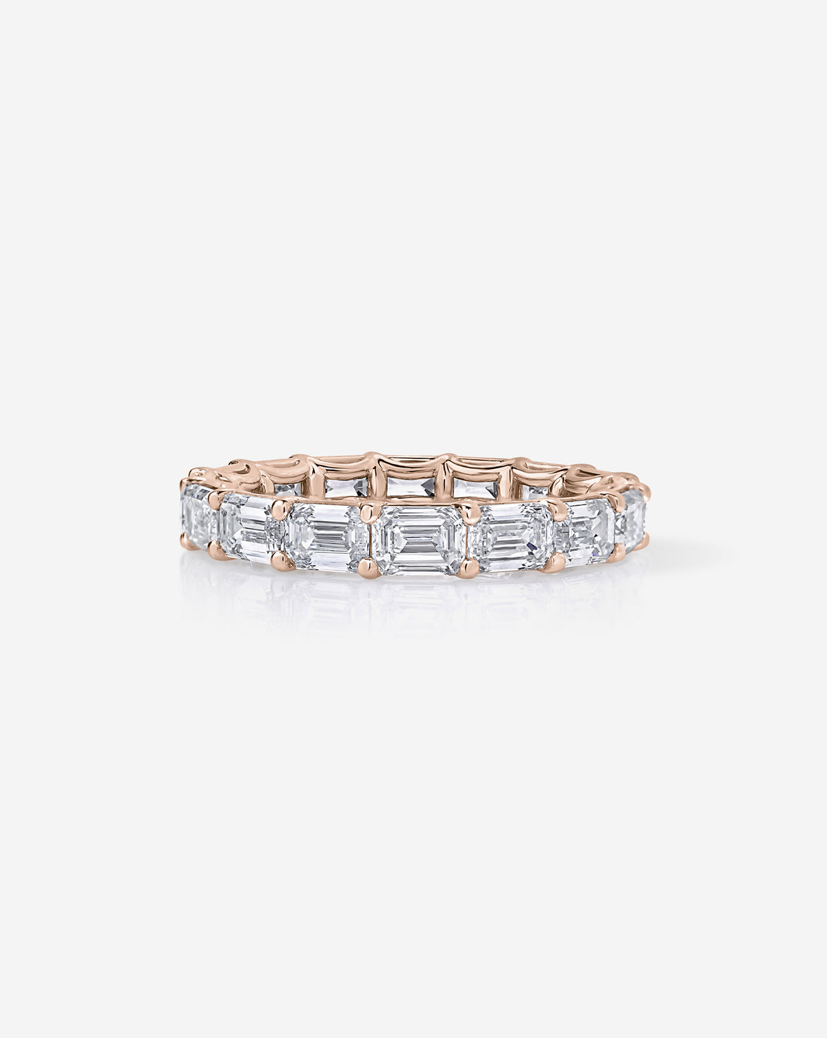 Close-up of  Diamond Sideways Emerald Eternity Band 14k rose gold 