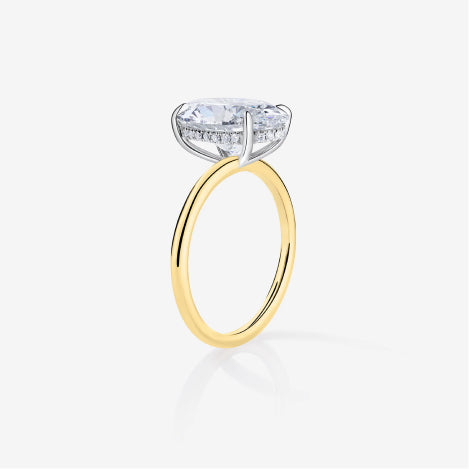 side view of whisper thin engagement ring with hidden halo