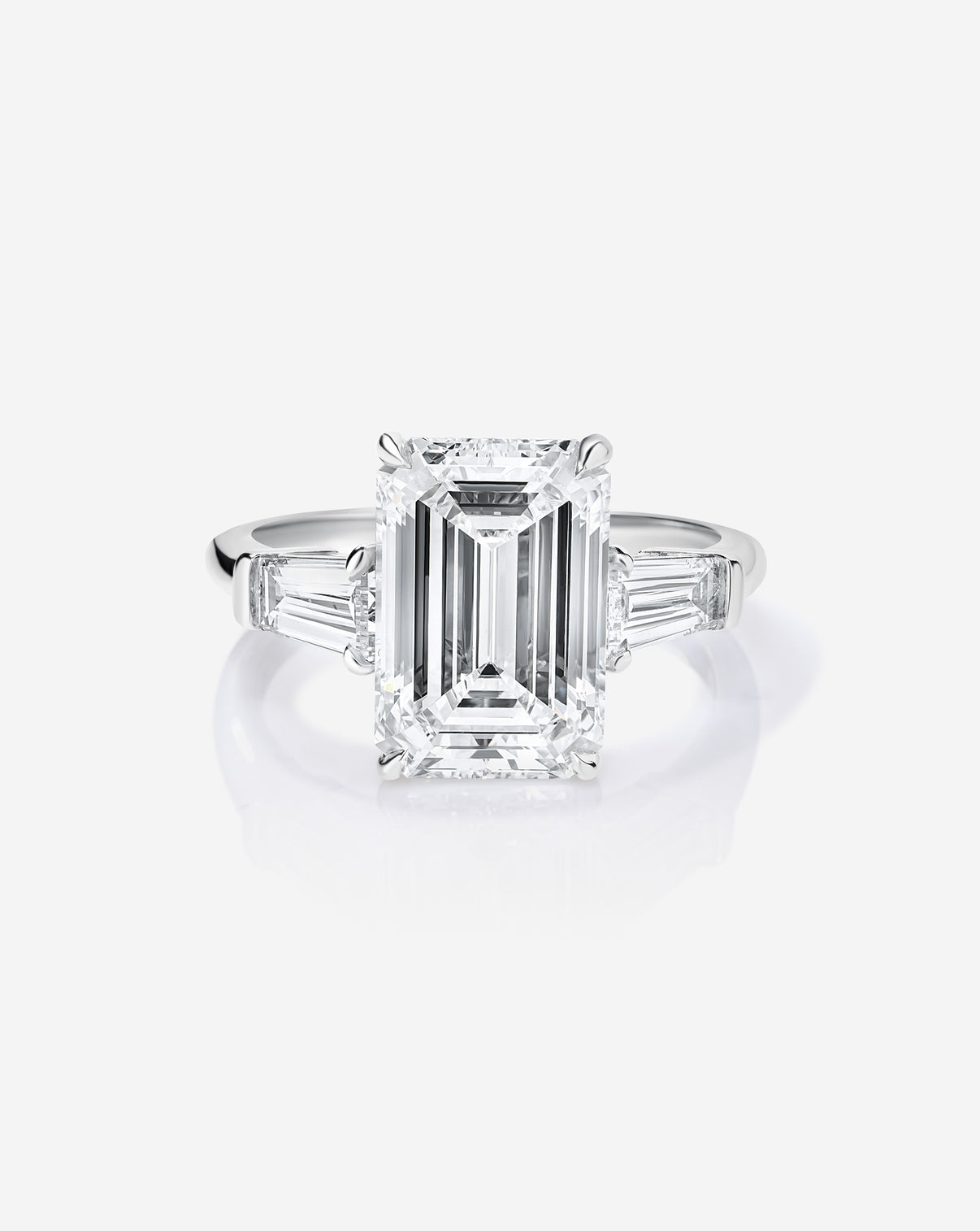 Emerald Diamond in Whisper Thin® Three Stone with Tapered Baguettes Platinum