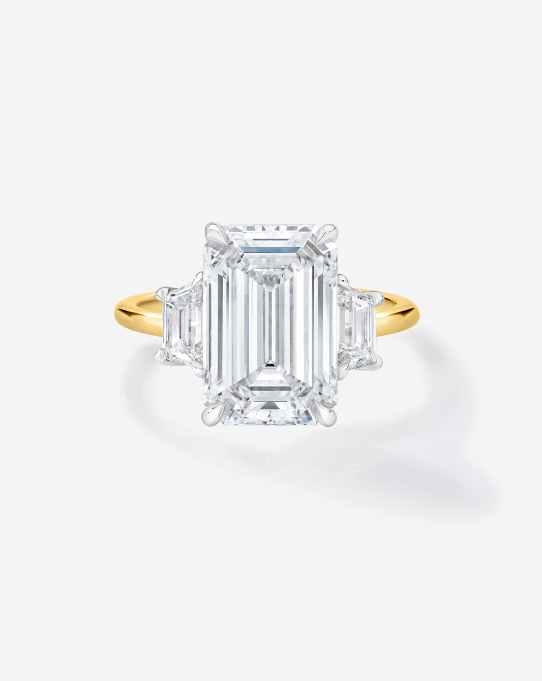 Ring Concierge Engagement Rings 3 carat Emerald in Yellow Gold Whisper Thin with trapezoid side stones