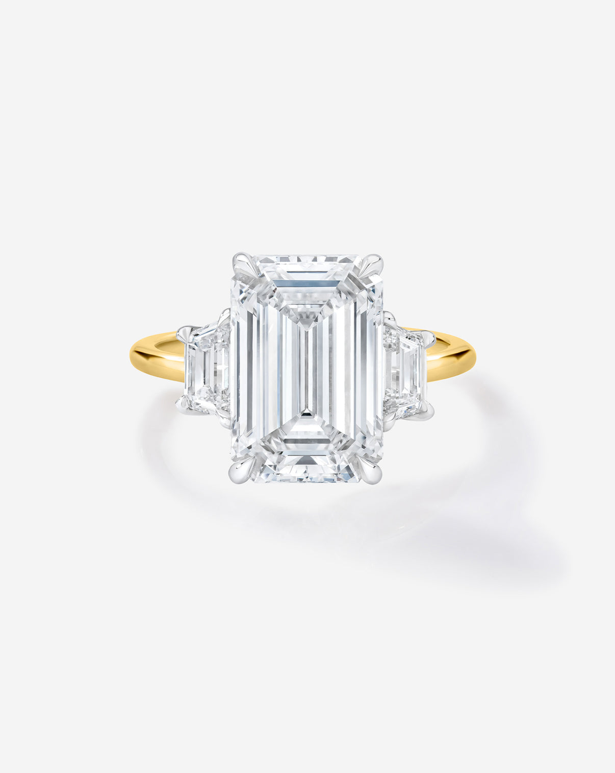 Ring Concierge Engagement Rings 3 carat Emerald in Yellow Gold Whisper Thin with trapezoid side stones