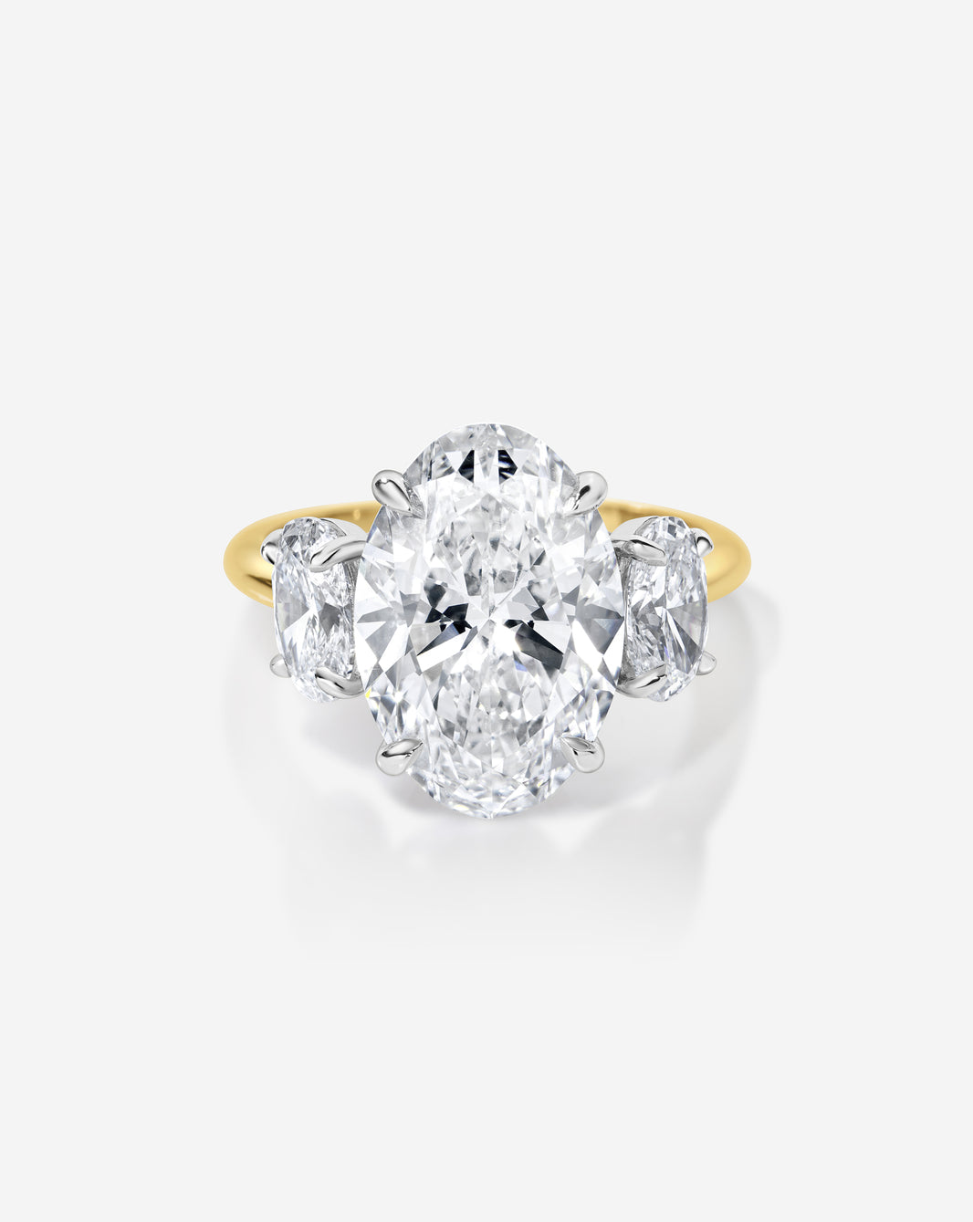 4 carat Oval Whisper Thin Three Stone with Oval | 14k yellow gold w/ platinum prongs ghost still