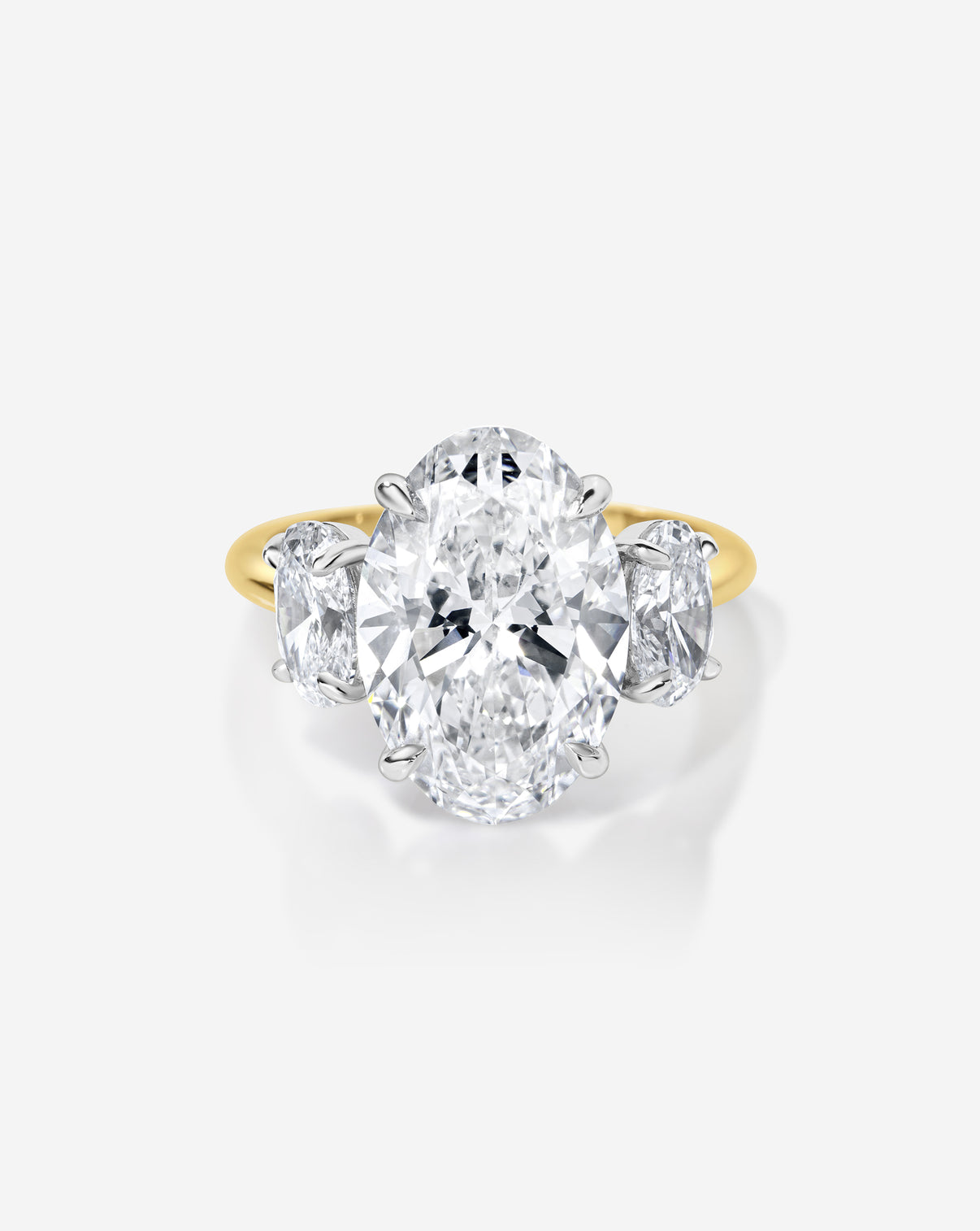 4 carat Oval Whisper Thin Three Stone with Oval | 14k yellow gold w/ platinum prongs ghost still
