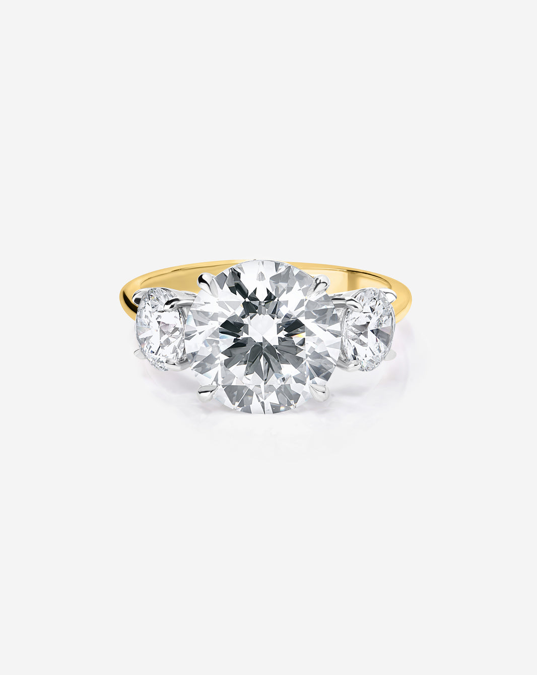 3 carat Round Diamond in Whisper Thin® Three Stone with Rounds Engagement Ring 14K Yellow Gold