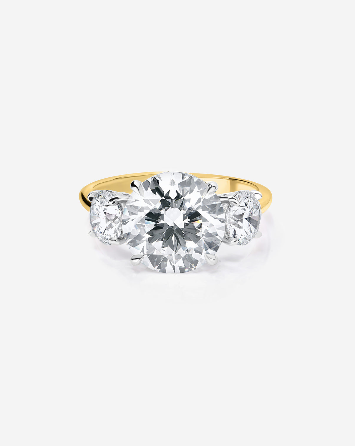 3 carat Round Diamond in Whisper Thin® Three Stone with Rounds Engagement Ring 14K Yellow Gold