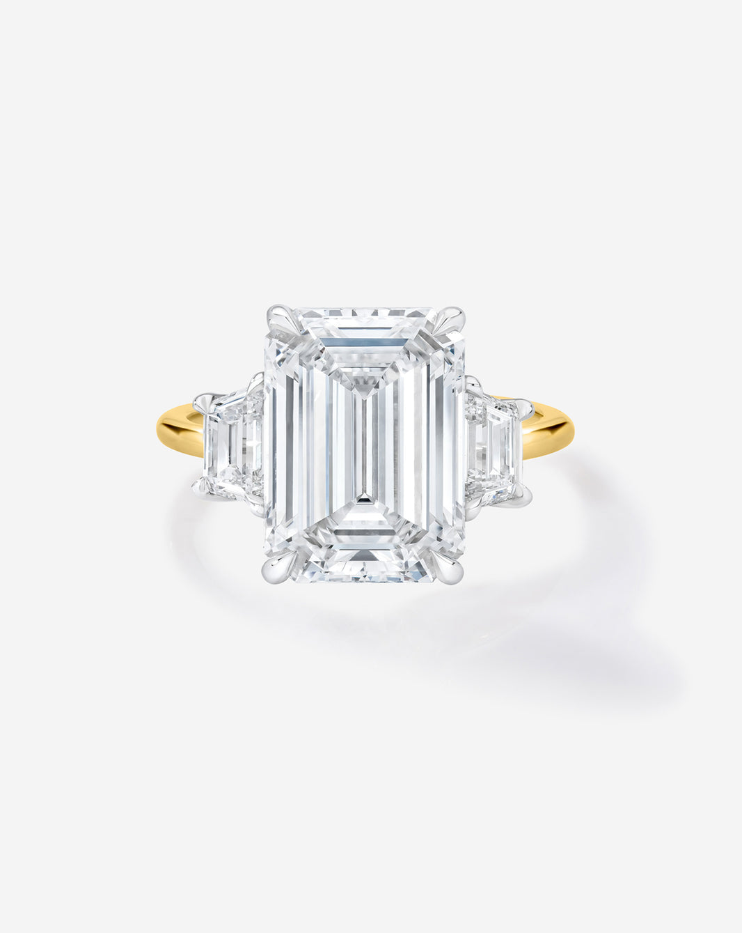 Ring Concierge Engagement Rings 5 carat Emerald in Yellow Gold Whisper Thin with trapezoid side stones