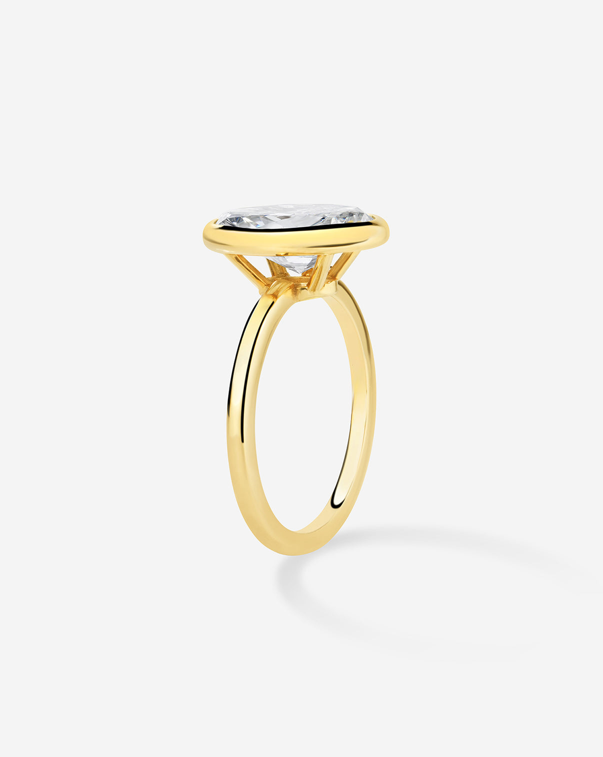 2 carat Oval Diamond Engagement Ring in Yellow Gold Whisper Thin Bezel side view