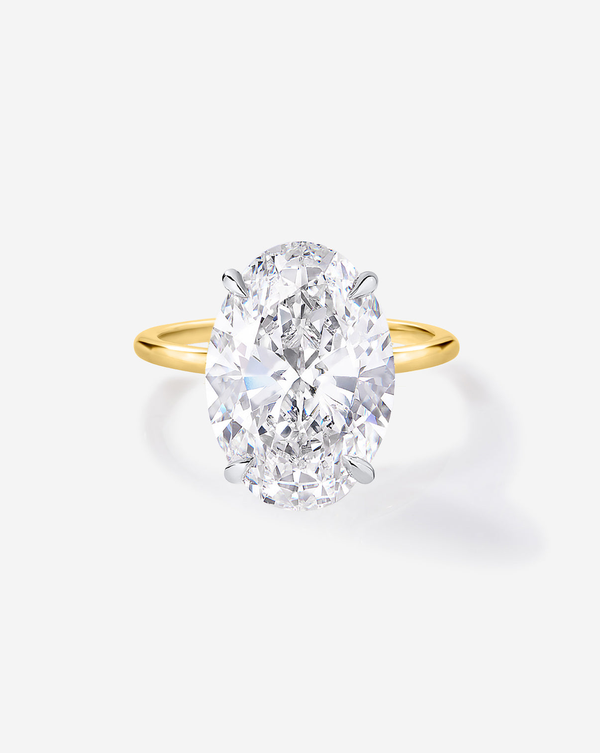 4 carat Oval Diamond Engagement Ring in Yellow Gold Whisper Thin Hidden Halo band with Platinum Prongs
