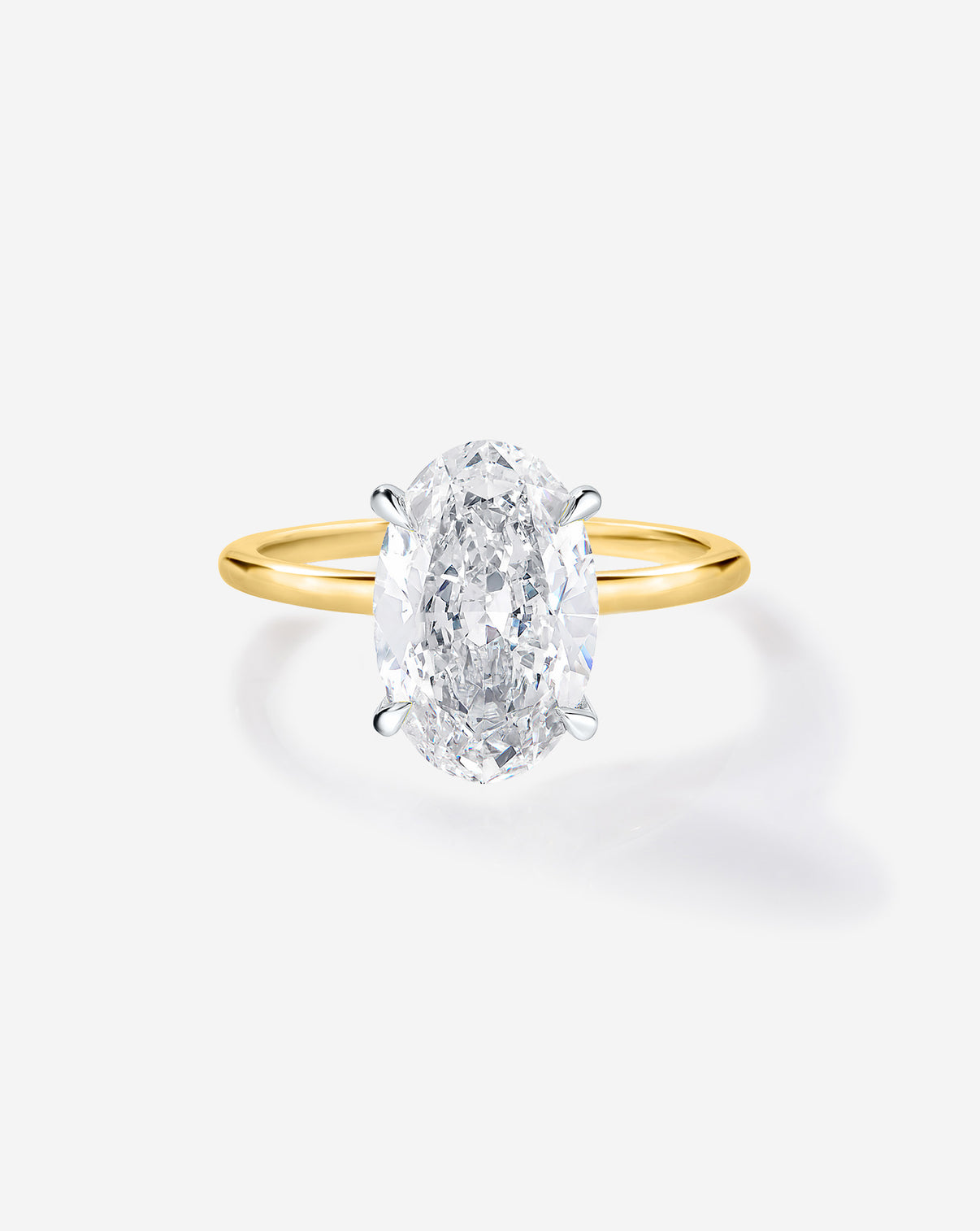 2 carat Oval Diamond Engagement Ring in Yellow Gold Whisper Thin band with Platinum Prongs