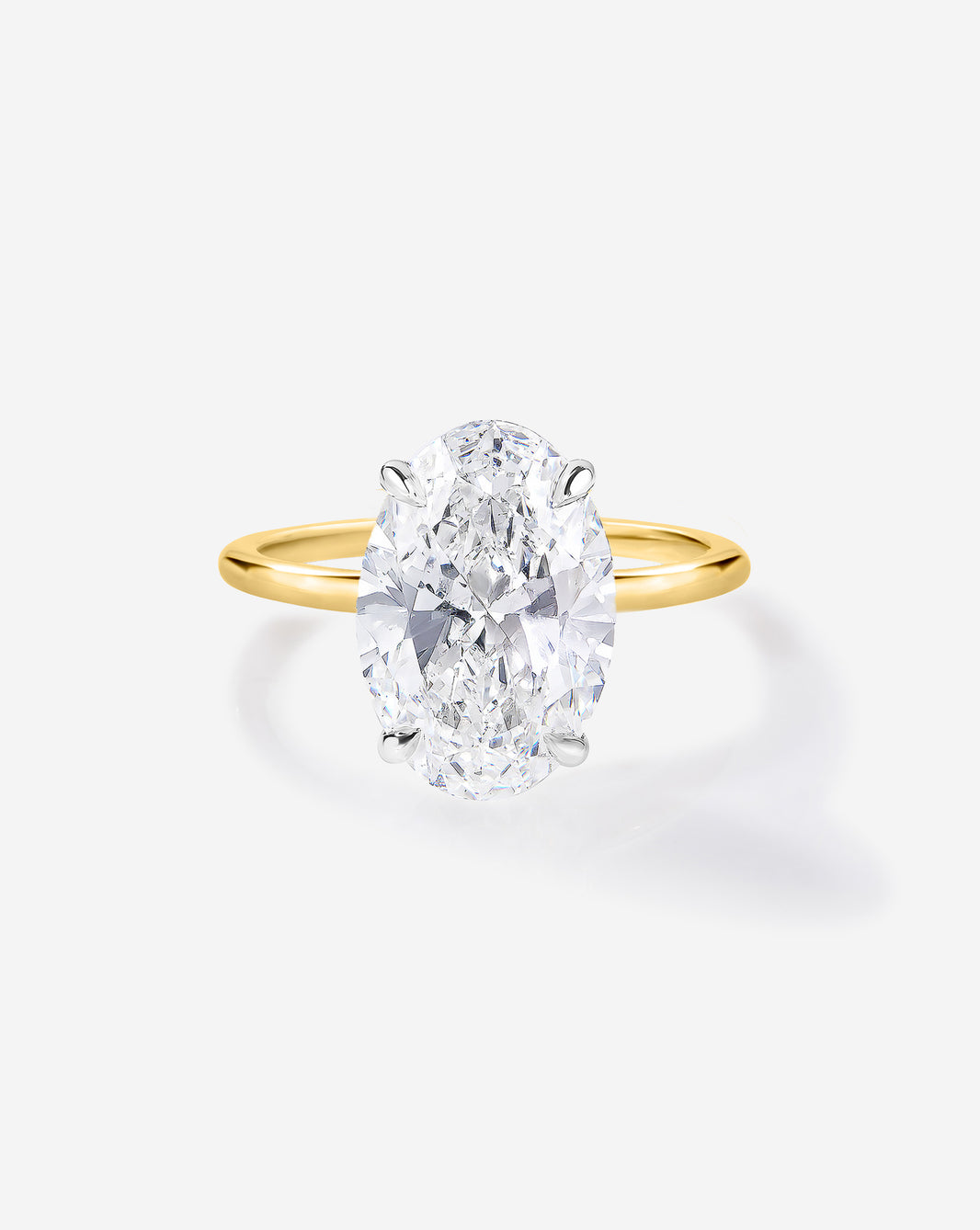3 carat Oval Diamond Engagement Ring in Yellow Gold Whisper Thin band with Platinum Prongs