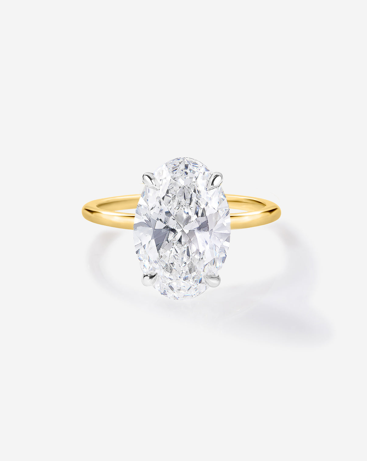 3 carat Oval Diamond Engagement Ring in Yellow Gold Whisper Thin band with Platinum Prongs