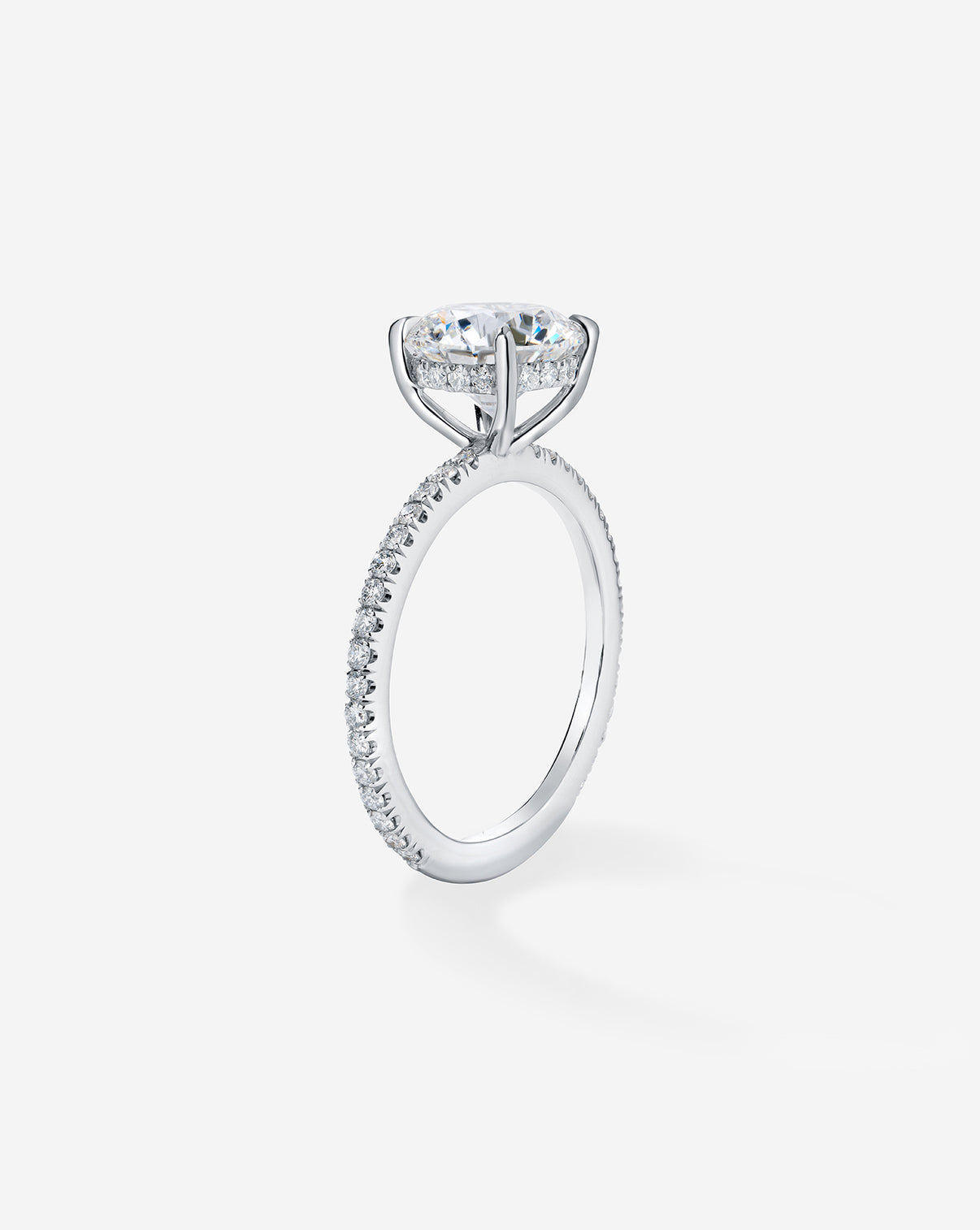 2 carat Round Diamond Engagement Ring in Platinum Pave Hidden Halo Whisper Thin band side view