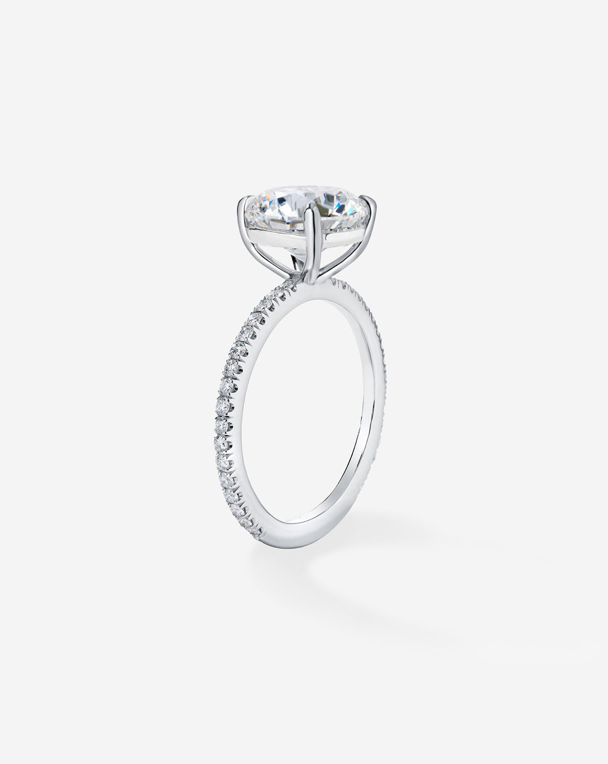 4 carat Round Lab Diamond in Whisper Thin® with Pavé Platinum side angle