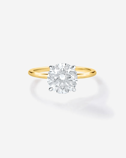 2 carat Round Diamond Engagement Ring in Yellow Gold Whisper Thin band with Platinum Prongs