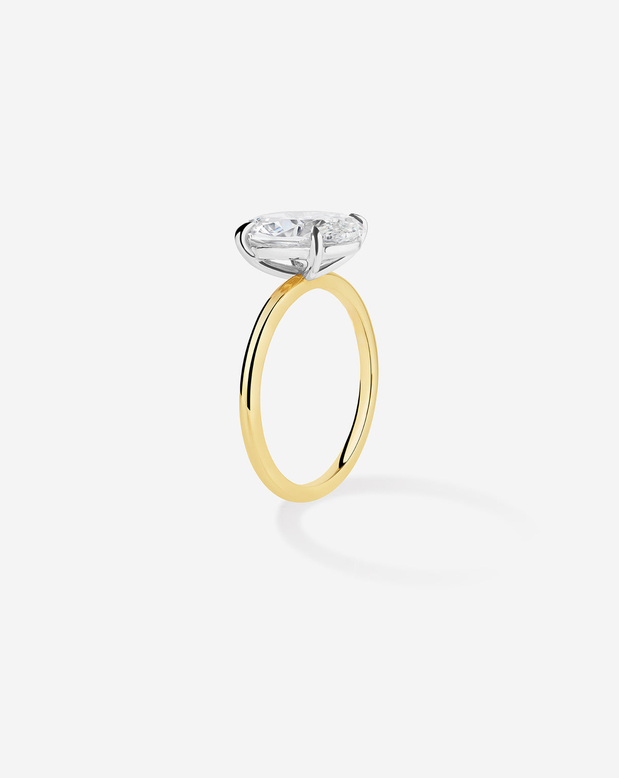 2 carat Round Diamond Engagement Ring in Yellow Gold Whisper Thin band with Platinum Prongs side view