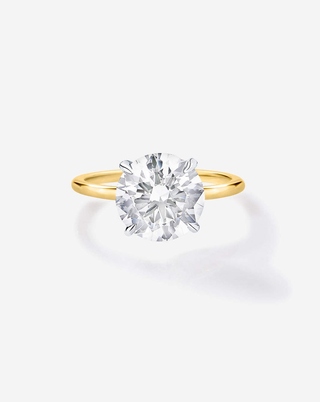 3 carat Round Diamond Engagement Ring in Yellow Gold Whisper Thin band with Platinum Prongs