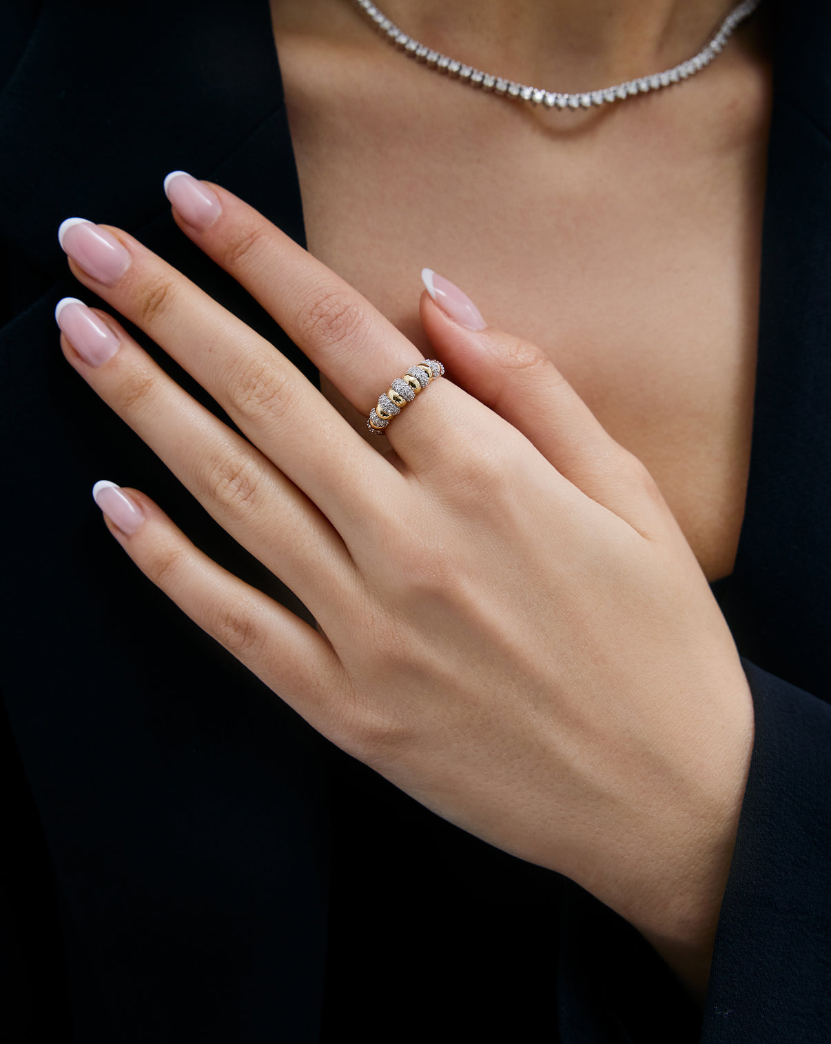 Ribbed Diamond Ring shown on model's hand