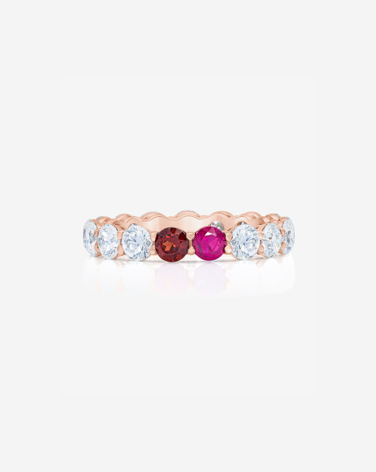 Round Diamond and Birthstone Eternity Band in 14K Rose Gold with 2 birthstones