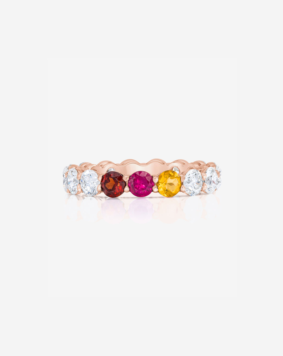 Round Diamond and Birthstone Eternity Band in 14K Rose Gold with 3 birthstones