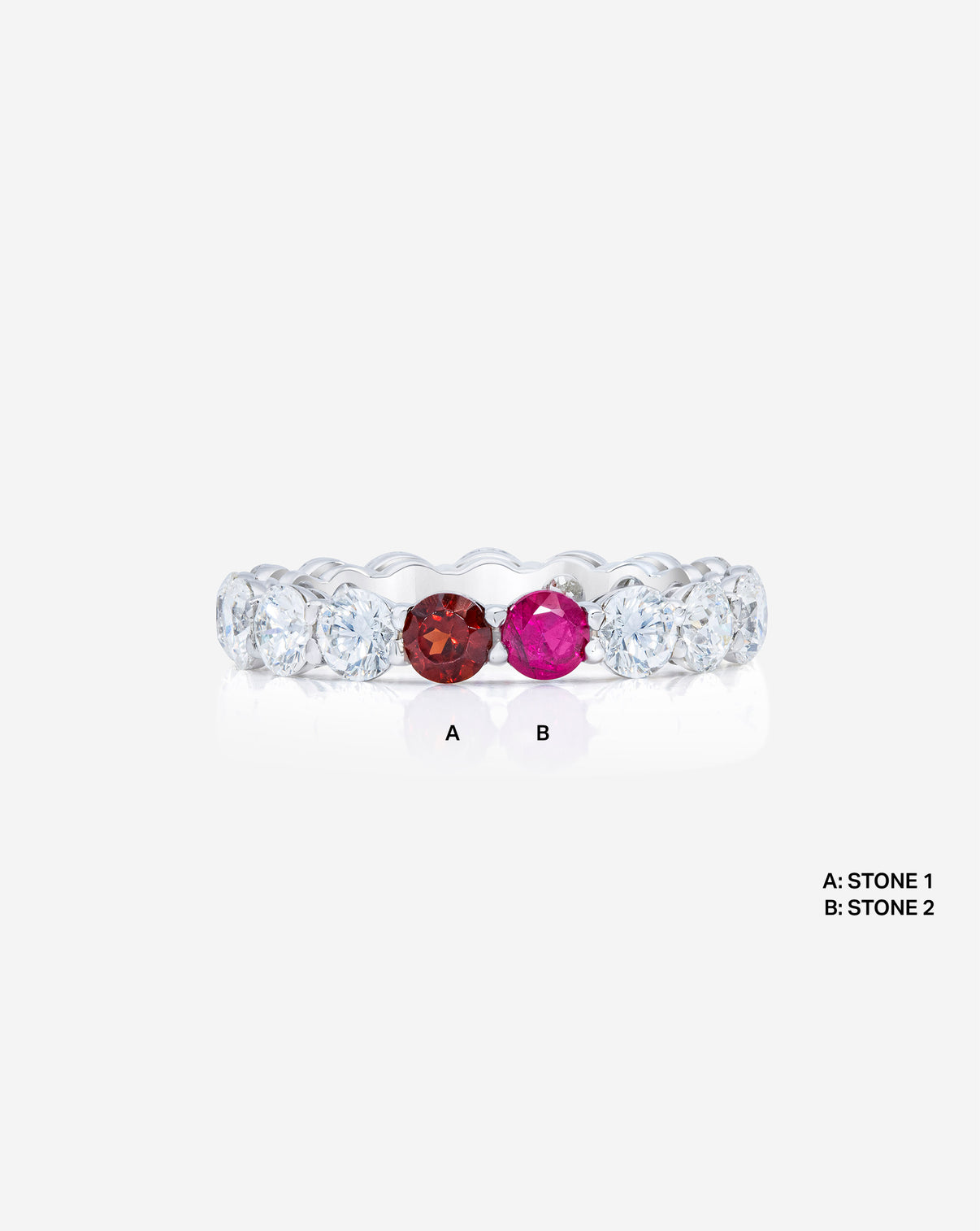 Round Diamond and Birthstone Eternity Band in Platinum with 2 birthstones labeled