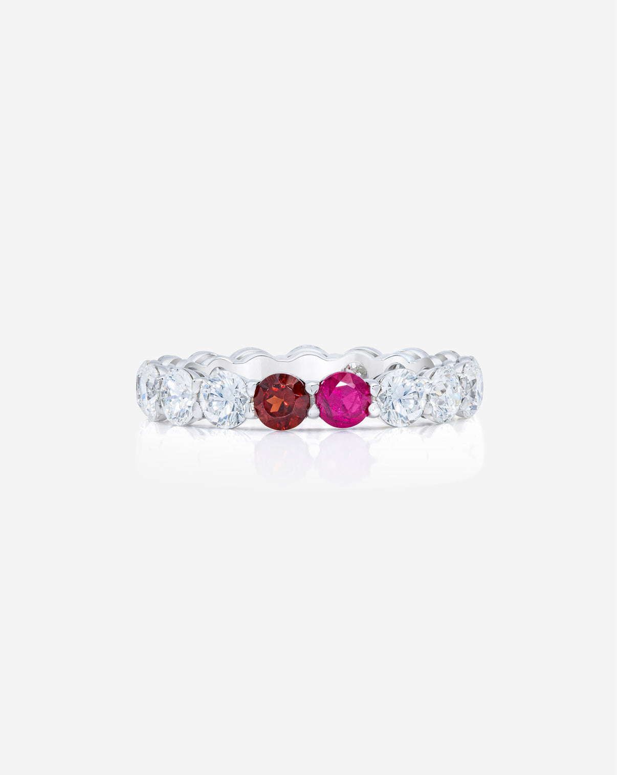 Round Diamond and Birthstone Eternity Band in Platinum with 2 birthstones