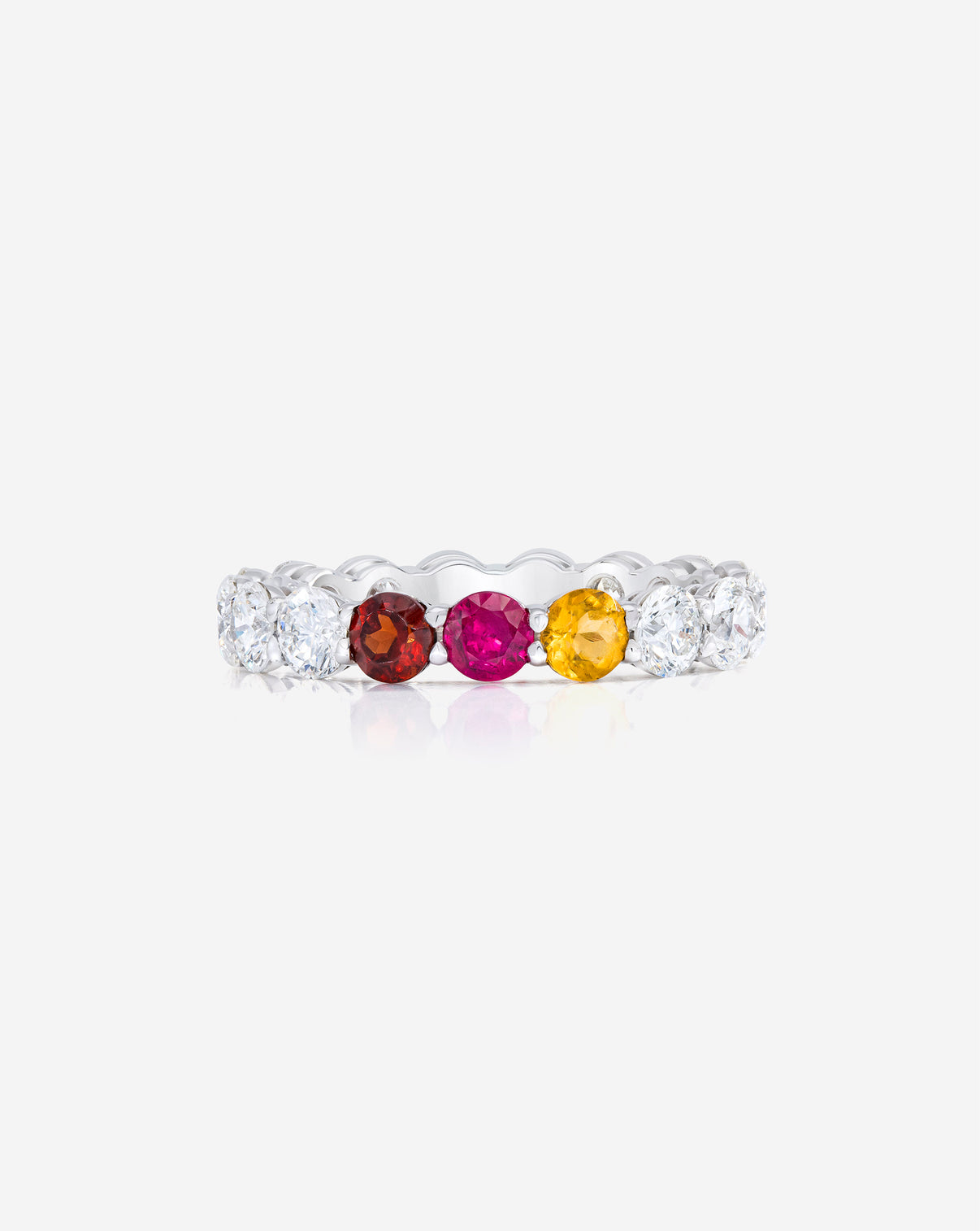Round Diamond and Birthstone Eternity Band in Platinum with 3 birthstones