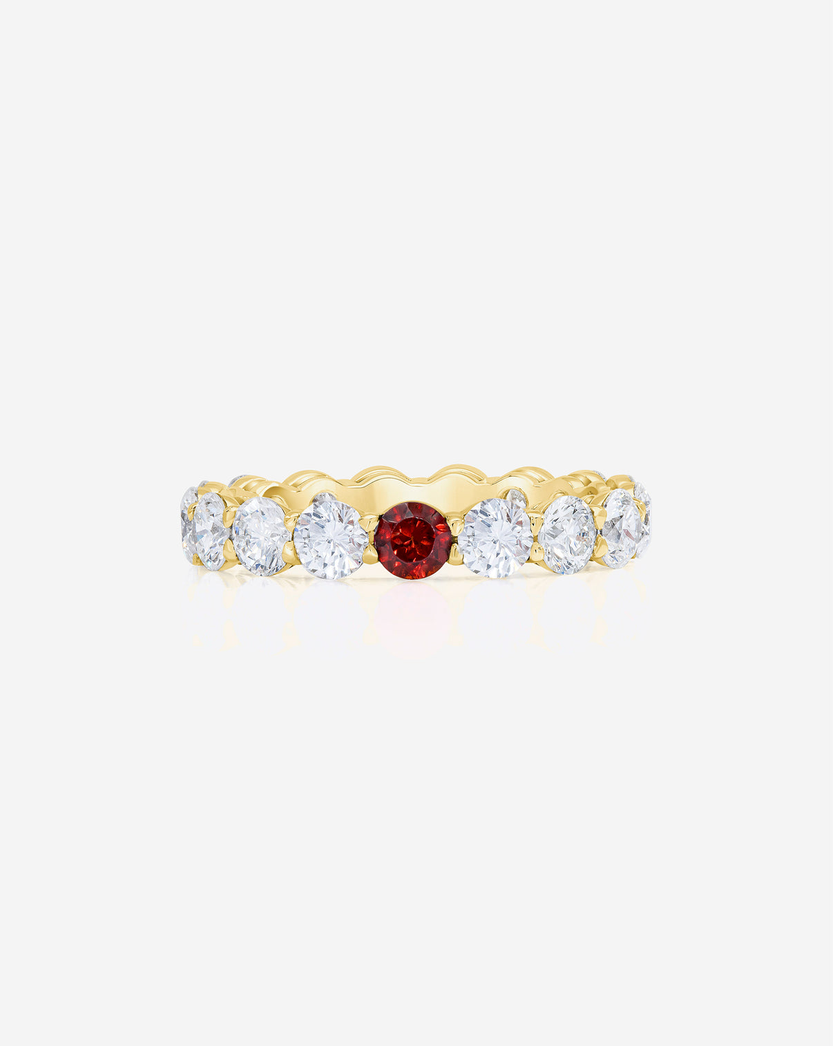 Round Diamond and Birthstone Eternity Band in 14K Yellow Gold with 1 birthstone