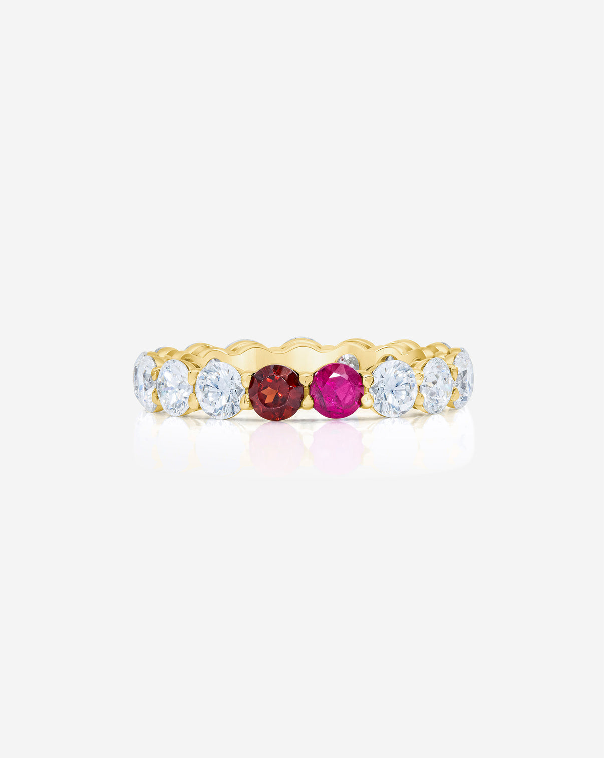 Round Diamond and Birthstone Eternity Band in 14K Yellow Gold with 2 birthstones