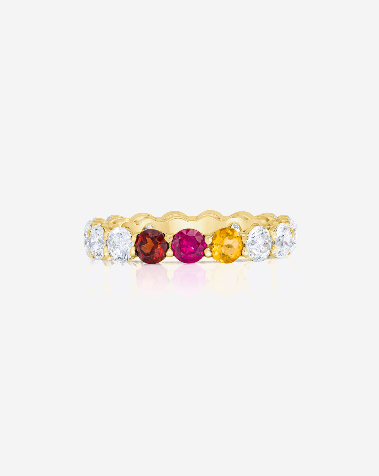Round Diamond and Birthstone Eternity Band in 14K Yellow Gold with 3 birthstones