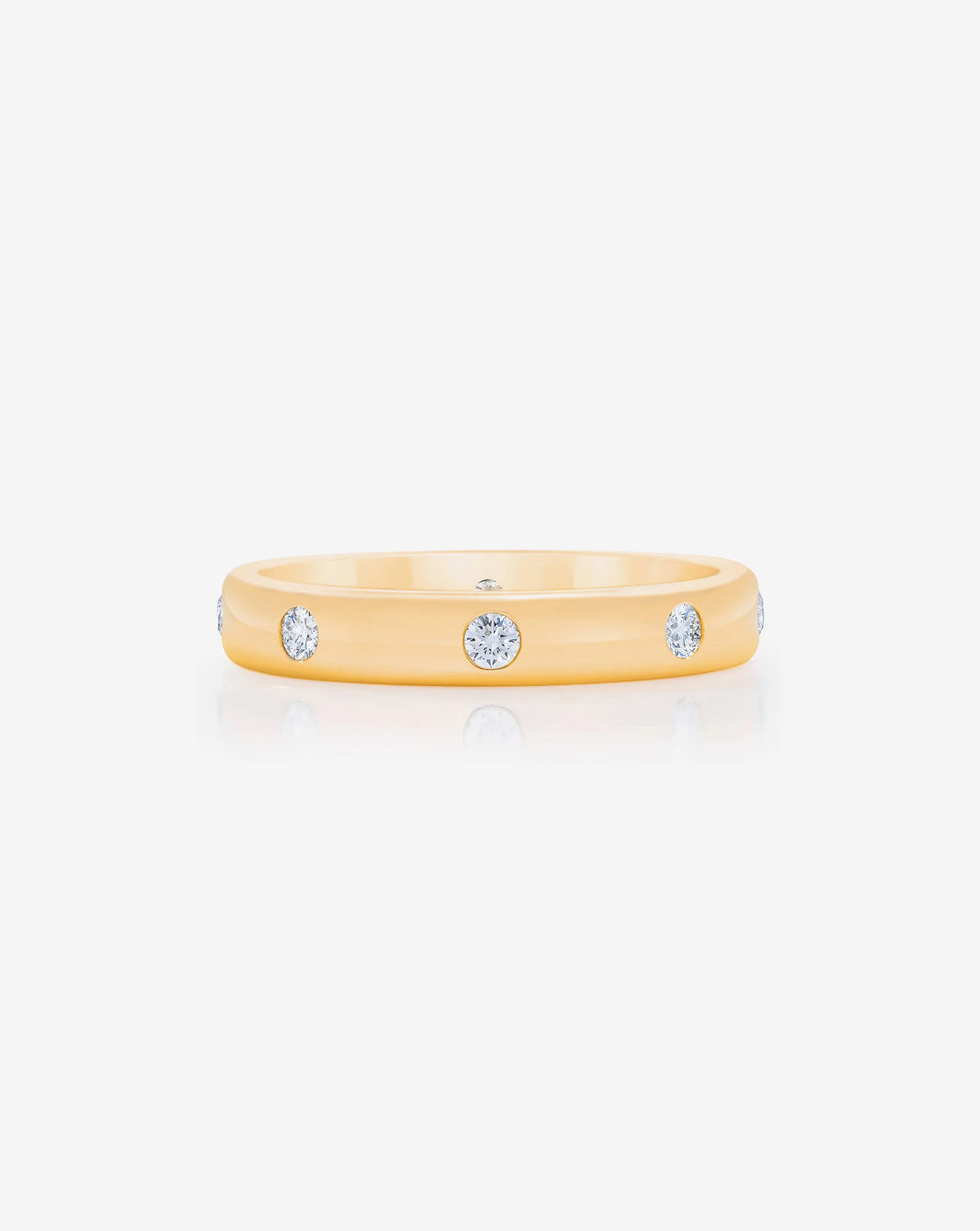 Bridal Wedding Bands 14k Yellow Gold / 3 Round Inlay Eternity Band