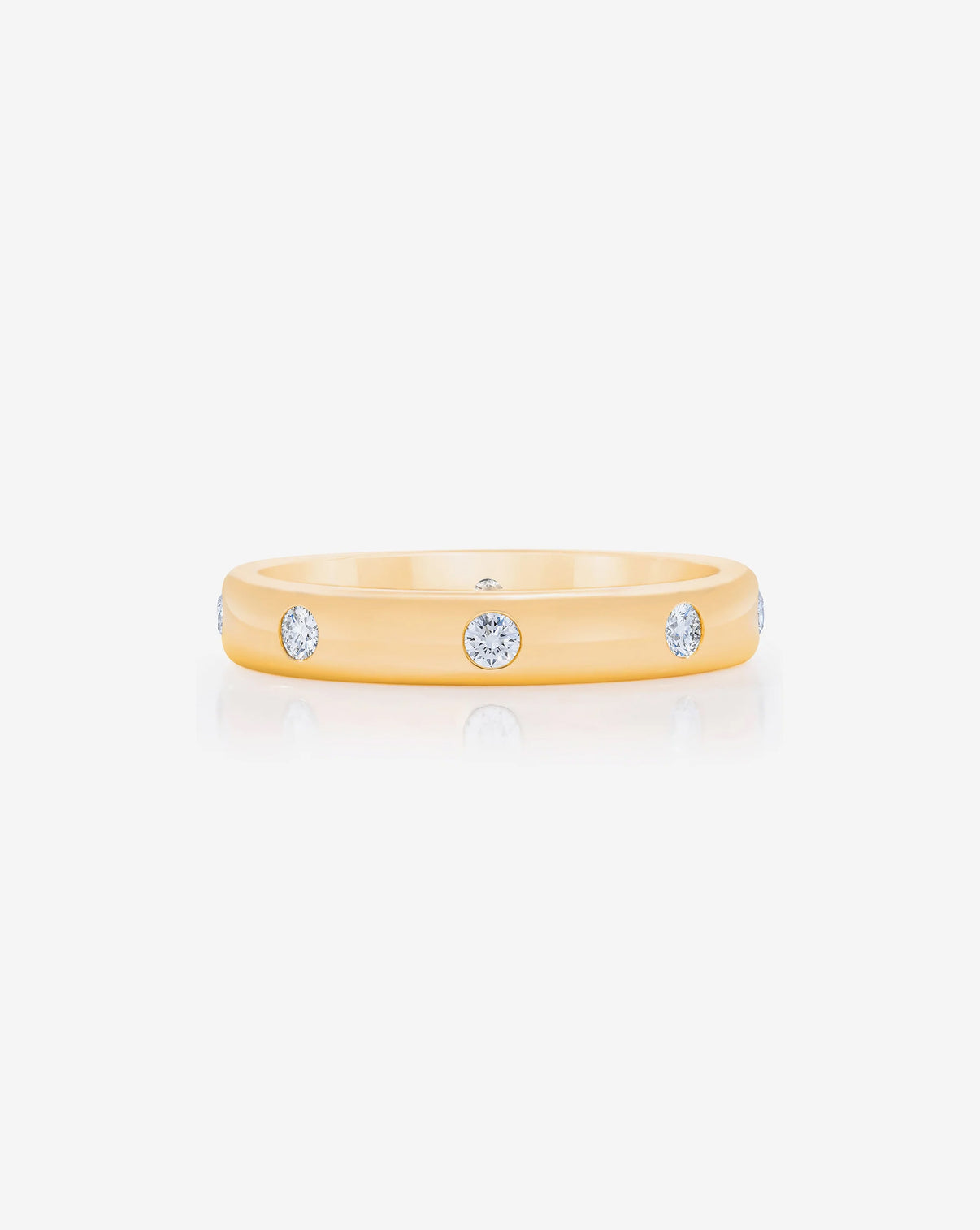 Bridal Wedding Bands 14k Yellow Gold / 3 Round Inlay Eternity Band