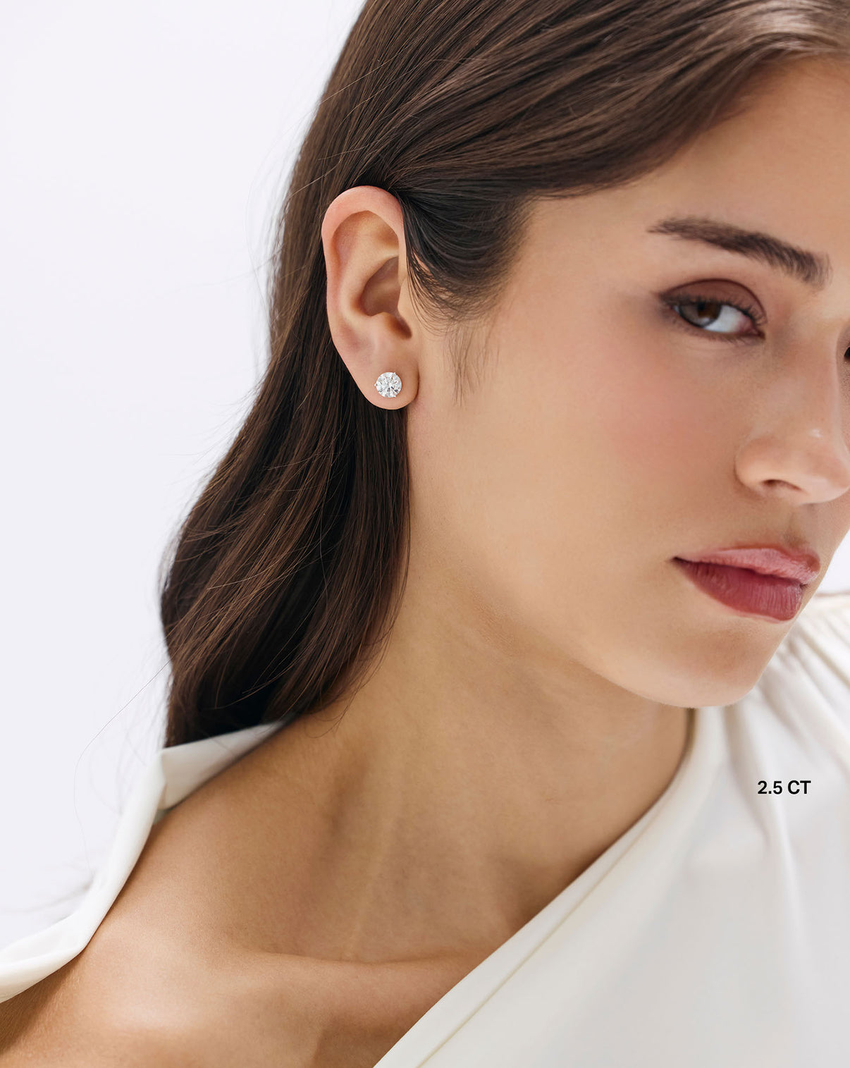 model wearing lab studs 2.5 carat 40694204956760 43479336484952