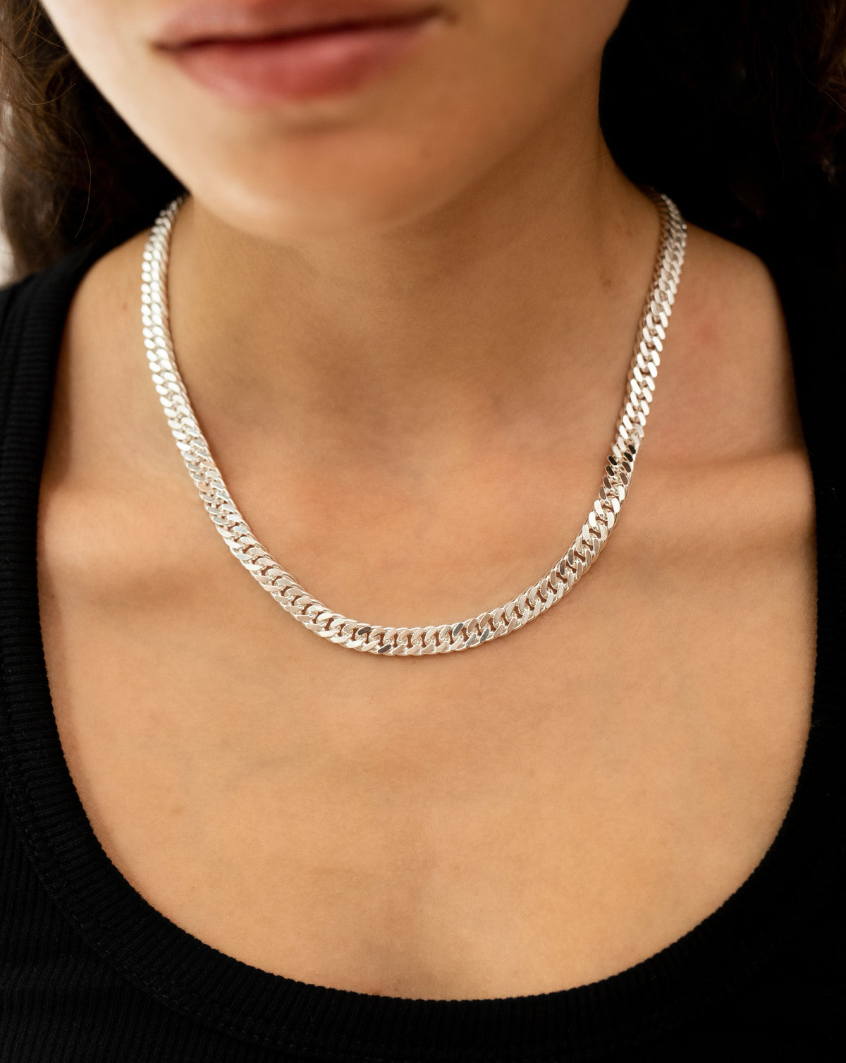 Ring Concierge Statement Sterling - Jumbo Curb Chain Necklace Sterling Silver, on model