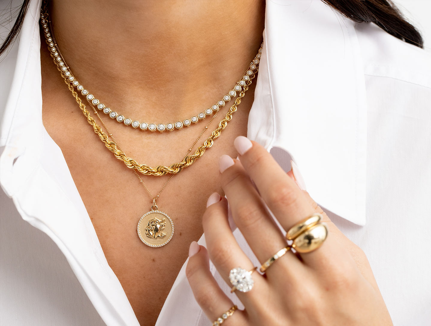 Buy 3 Layer Circle Pendant Gold Necklace Set Online