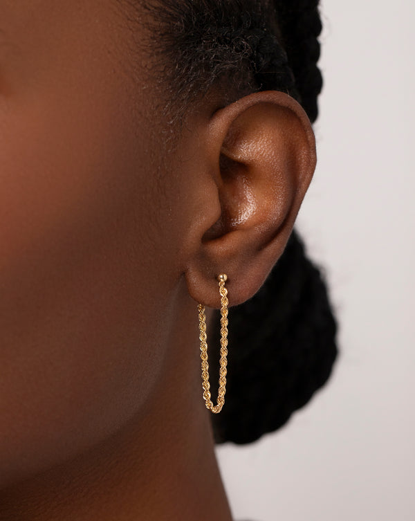 Rope Chain Front to Back Studs shown on ear of model