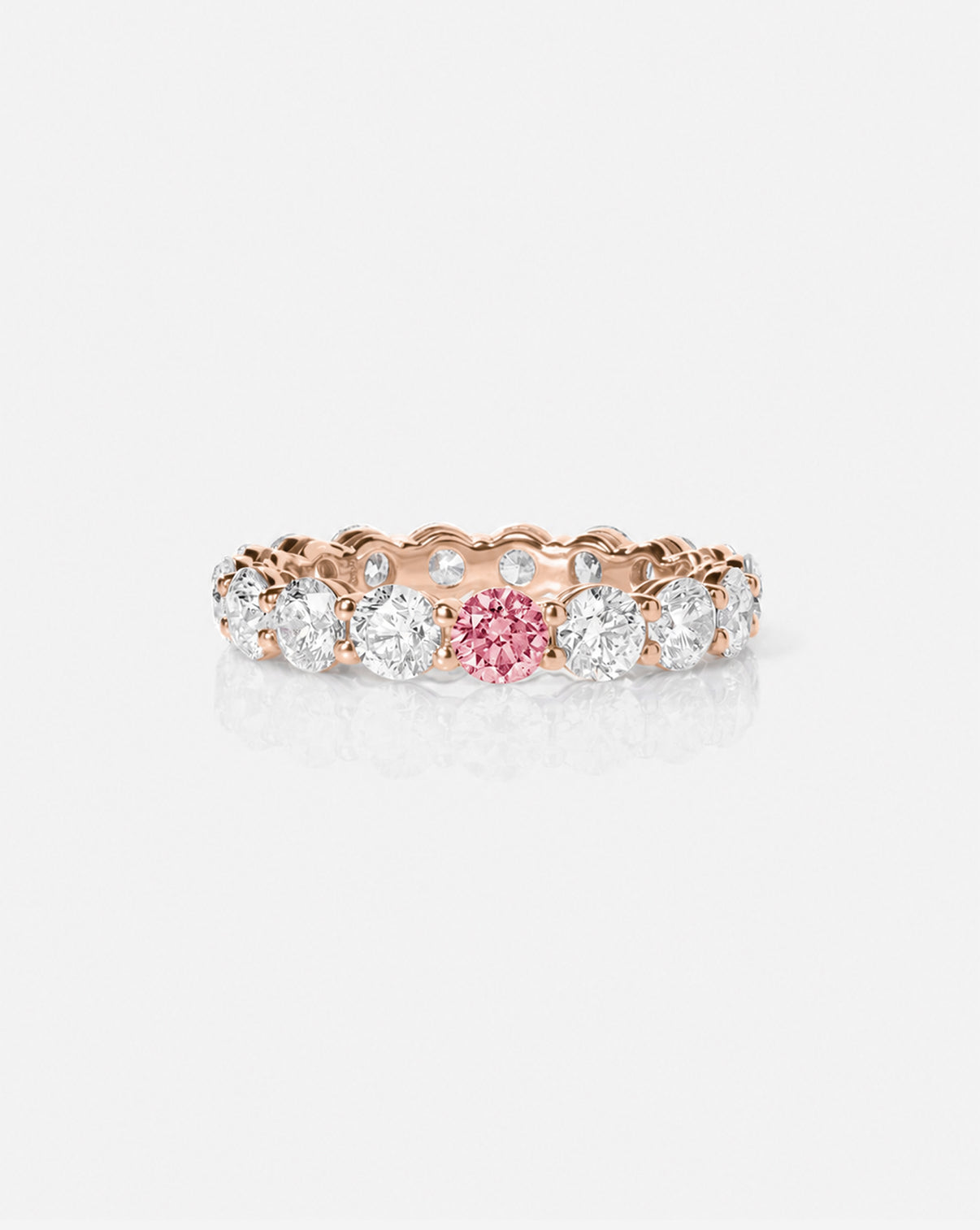 Round Diamond and Birthstone Eternity Band in 14K Rose Gold with 1 birthstone