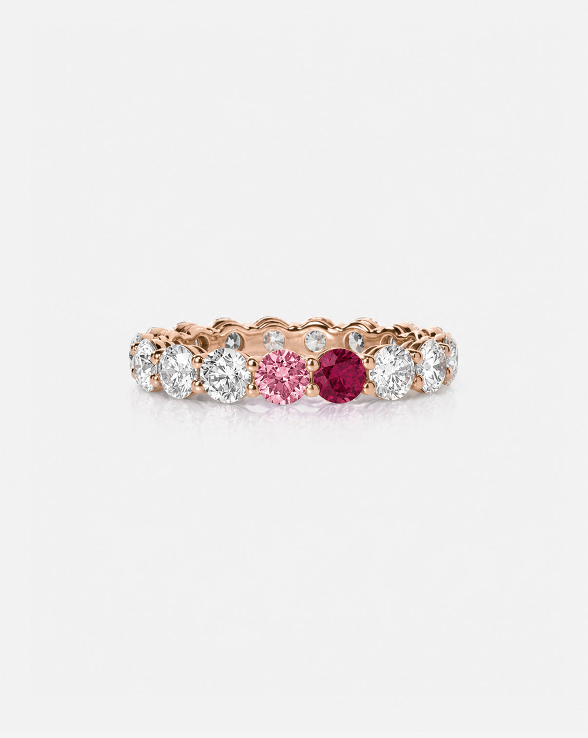 Round Diamond and Birthstone Eternity Band in 14K Rose Gold with 2 birthstones