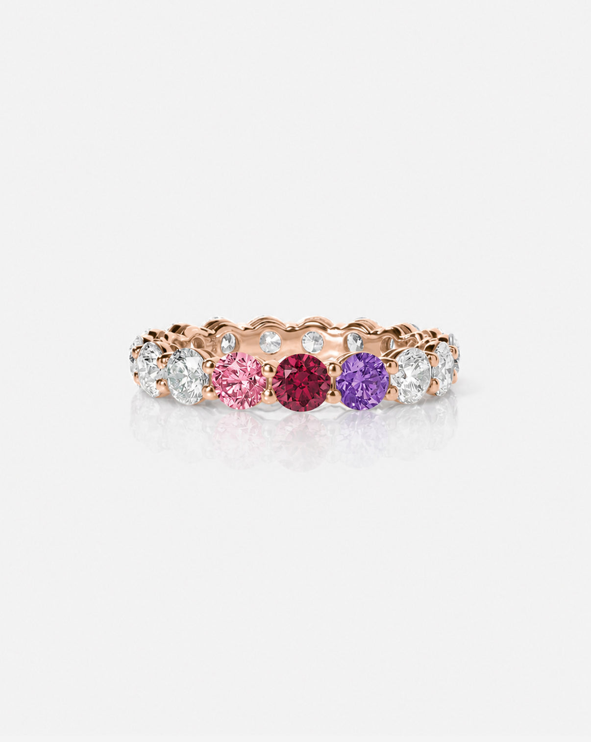 Round Diamond and Birthstone Eternity Band in 14K Rose Gold with 3 birthstones